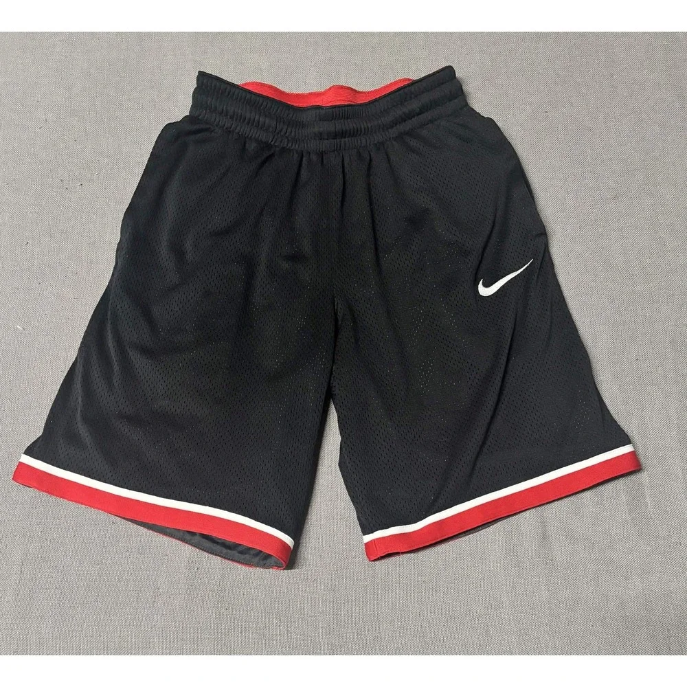Nike Mens Basketball Shorts Black Red White Mesh Dri-Fit Athletic Size S